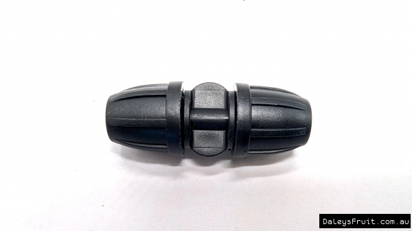 Assembled 12mm Connector how you will receive it and how it looks when connected to 12mm flex tubing