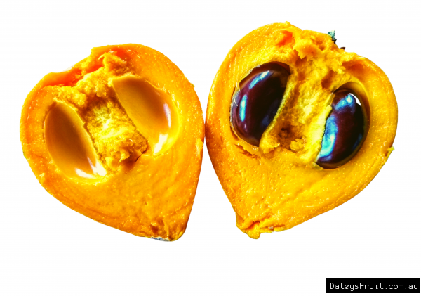 Canistel Fruit Split open to show seed and flesh