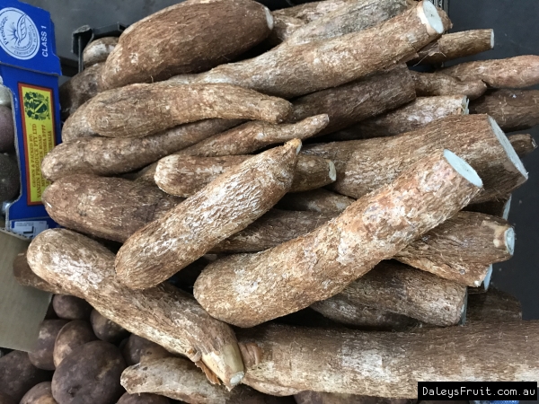 Cassava roots harvested and ready to be cut up and cooked