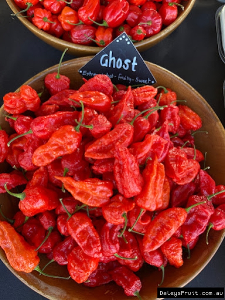 Ghost chilli display at a market stall