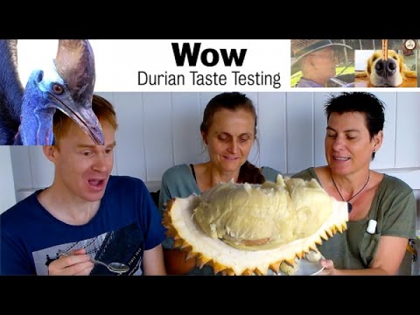 Durian tasting YouTube Video opening and eating the fruit for the very first time