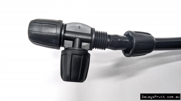 Shows the main 12mm flex cable being assebled into this T Piece connector to create a row of fruit trees