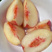 Spicezee - Nectarine Plum cut open showing the yellow flesh and small seed imprint By DaleysFruit.com.au [All Rights Reserved]
